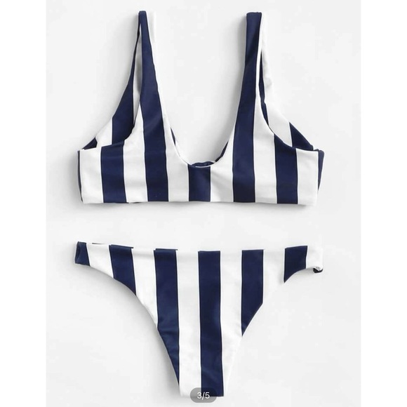 NWOT SHEIN navy/white striped bikini - Picture 2 of 5